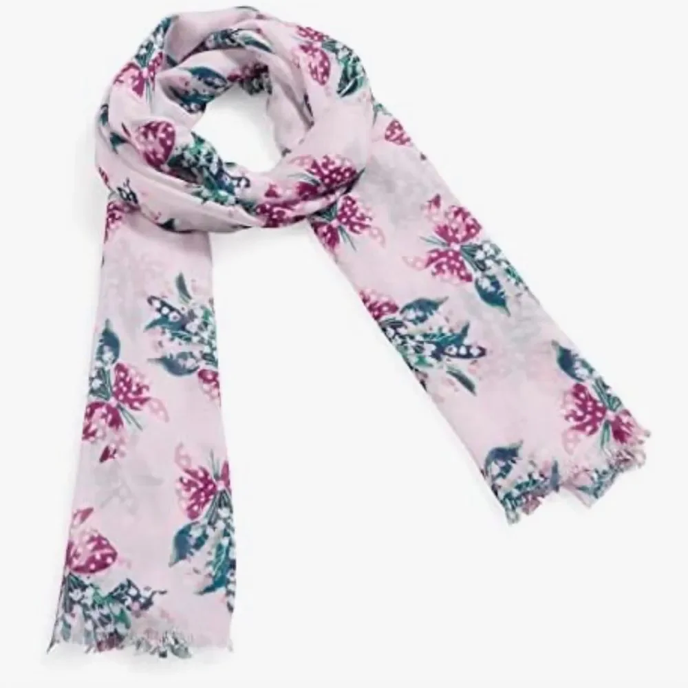 Vera Bradley Happiness Returns Pink Blue Lilly of the Valley Soft Fringe Scarf